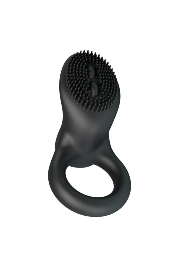 Cockring vibrant Cobra Pretty Love noir, vue de face de la surface à picots et de l’anneau