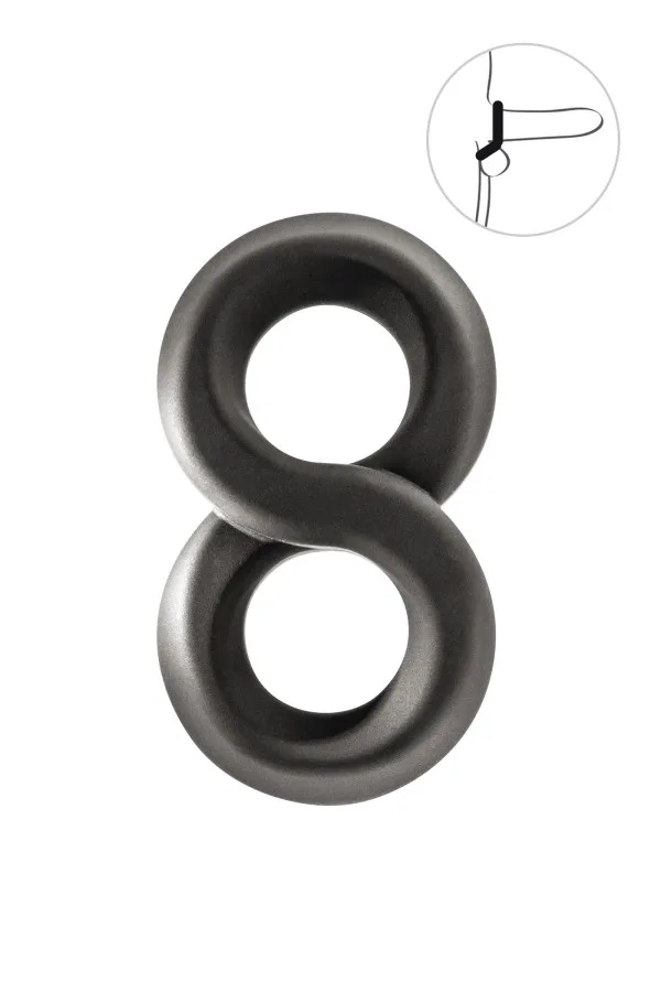 Double cockring Gavin Blue Junker noir en silicone en forme de 8