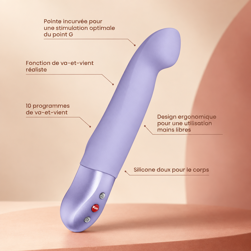 Infographie des caractéristiques du STRONIC G sur fond crème chaud, univers Lova Lab