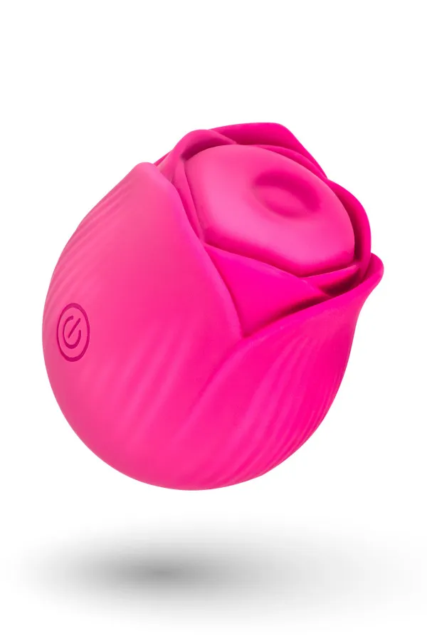 Stimulateur clitoridien Rosy de Yoba en forme de rose rose sur fond blanc