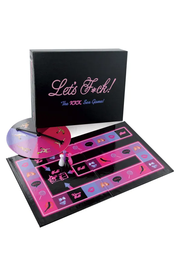 Jeu de plateau coquin Let's F*ck! avec boîte, plateau, roulette et pions