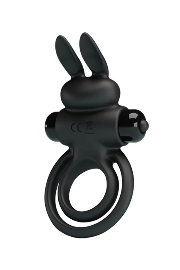 Cockring noir Pretty Love Vibrant Penis Ring III avec double anneau et tête à oreilles